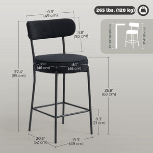 Set of 2 padded bar stools in corduroy, black