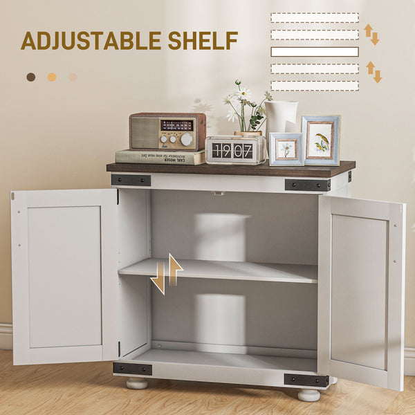 Buffet de rangement avec porte coulissante de style grange et étagères réglables, blanc et marron