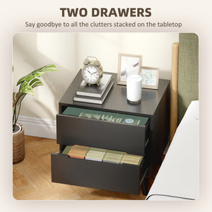 Ensemble de 2 tables de chevet avec 2 tiroirs et pieds en bois – Noir