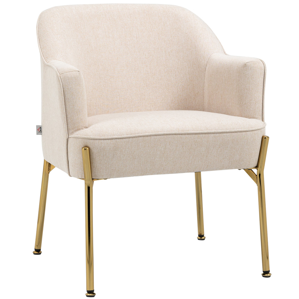 Fauteuil d'appoint moderne en tissu avec pieds en métal, blanc crème