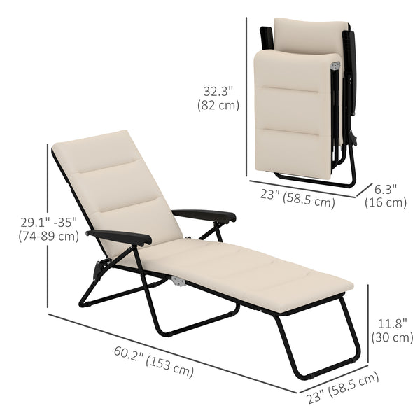 Chaise longue inclinable avec dossier réglable sur 6 positions, beige