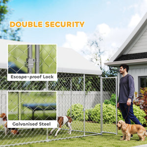 Heavy-Duty Outdoor Dog Kennel with Waterproof Cover, Safety Latch, Wire Mesh Pen, 6m x 2.3m x 2.4m