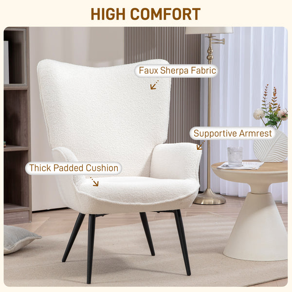 Fauteuil d'appoint Sherpa rembourré à oreilles moelleux, blanc crème