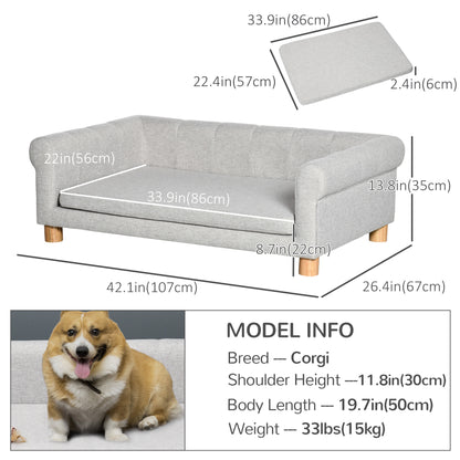 Canapé moderne pour animaux de compagnie de taille moyenne et grande, avec coussin d'assise amovible, gris clair