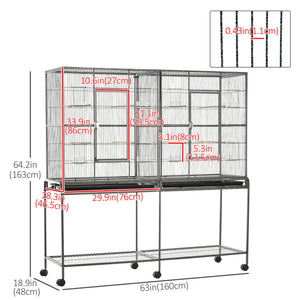 Cage à oiseaux extra large 64 po en métal avec support à roulettes