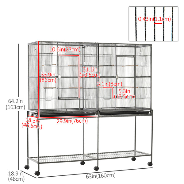 Cage à oiseaux extra large 64 po en métal avec support à roulettes