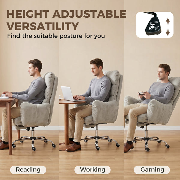 Fauteuil de bureau inclinable à 155° avec repose-pieds, gris clair