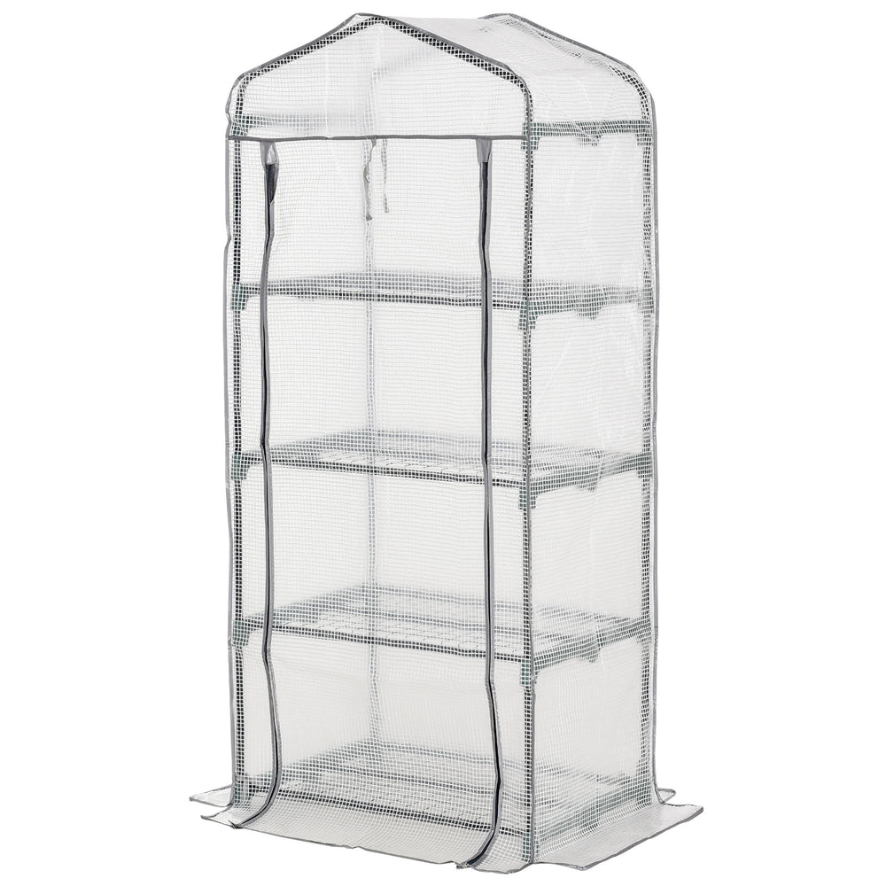 Portable outdoor greenhouse with 4 shelves and steel frame