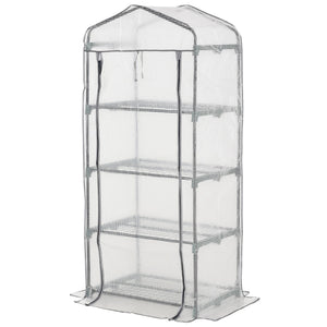 Portable outdoor greenhouse with 4 shelves and steel frame