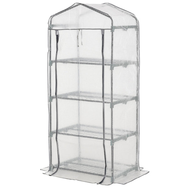 Portable outdoor greenhouse with 4 shelves and steel frame