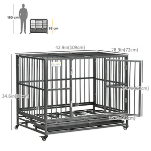Cage robuste en acier avec roulettes, grise