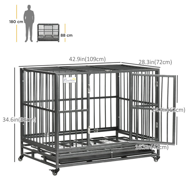 Cage robuste en acier avec roulettes, grise