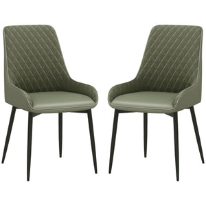 Set of 2 green upholstered kitchen chairs