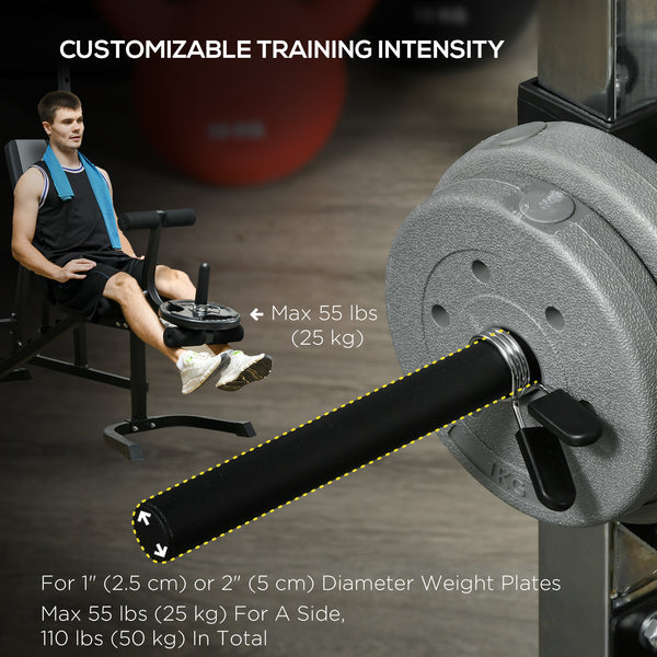 Cage de musculation multifonctionnelle avec banc réglable, barre d'haltères et rack à squats à 15 niveaux
