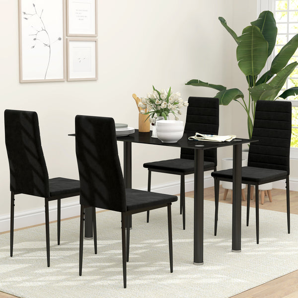 Set of 4 modern chairs with high padded backrest and metal legs, black