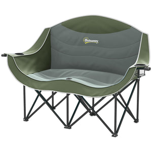 Chaise de camping portable double avec porte-gobelets et sac de transport, supporte jusqu'à 250 kg, vert foncé