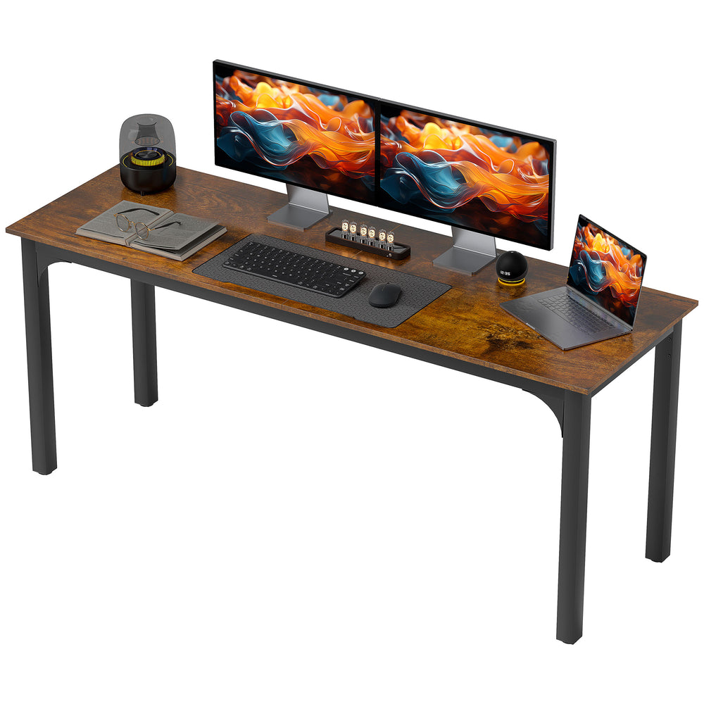Bureau d'ordinateur 71" avec pieds en métal, brun rustique