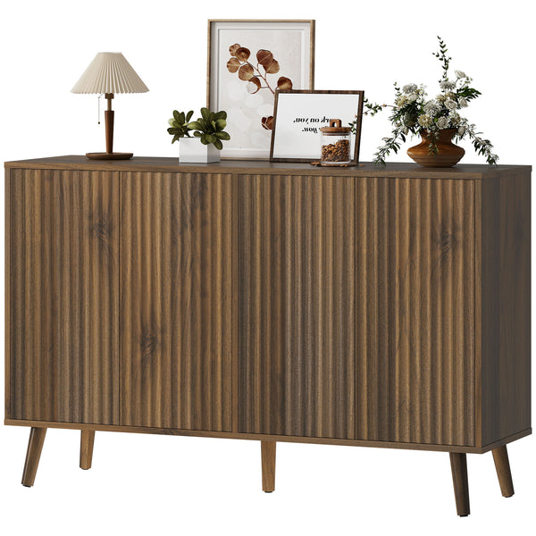 Buffet avec rangement moderne cannelé avec étagères réglables, marron foncé