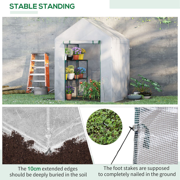 Outdoor greenhouse with 2-tier shelf