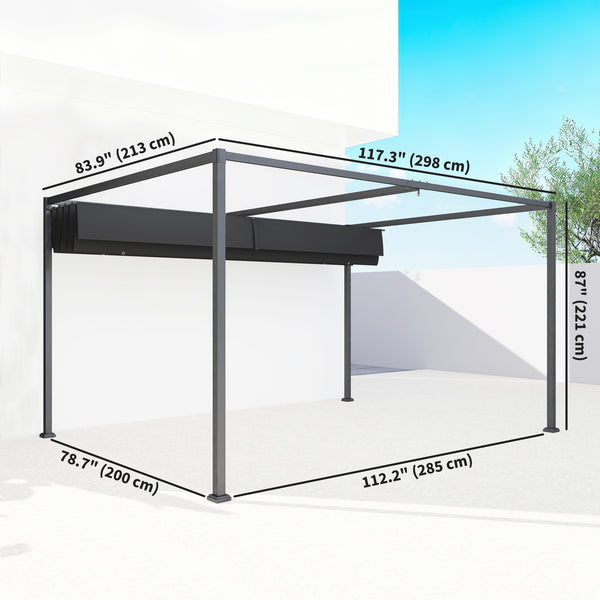 Pergola de patio 7 x 10 avec auvent rétractable, noir