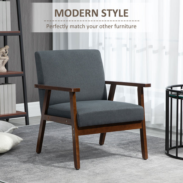 Fauteuils d'appoint avec assise rembourrée en lin, gris foncé
