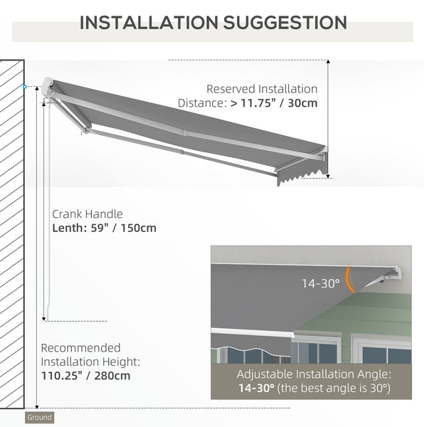 10'x8' Electric Retractable Awning with Remote Controller, Crank Handle, Aluminum Frame for Deck Balcony, Light Grey