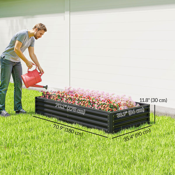 Jardinière surélevée galvanisée renforcée à fond ouvert, gris foncé