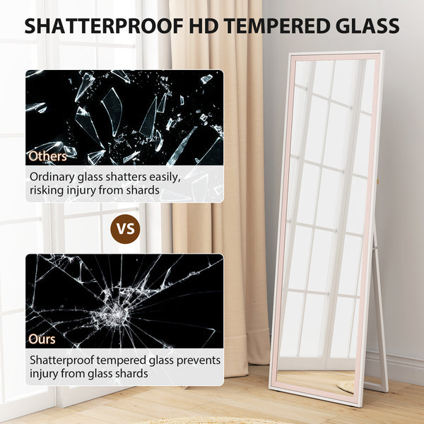 Rectangular mirror with frame, white and pink