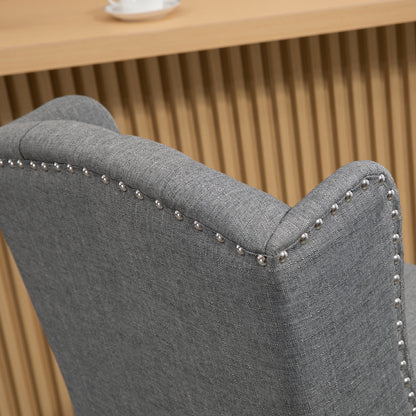 Lot de 2 tabourets de bar rembourrés, avec dossier clouté et repose-pieds, gris