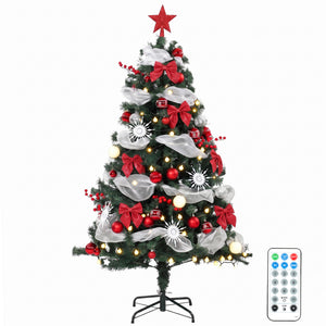 5ft Prelit Christmas Tree Spruce, Remote, Hinged, Artificial Xmas Tree with 8 Modes, 450 Tips, 150 LEDs, Green Red
