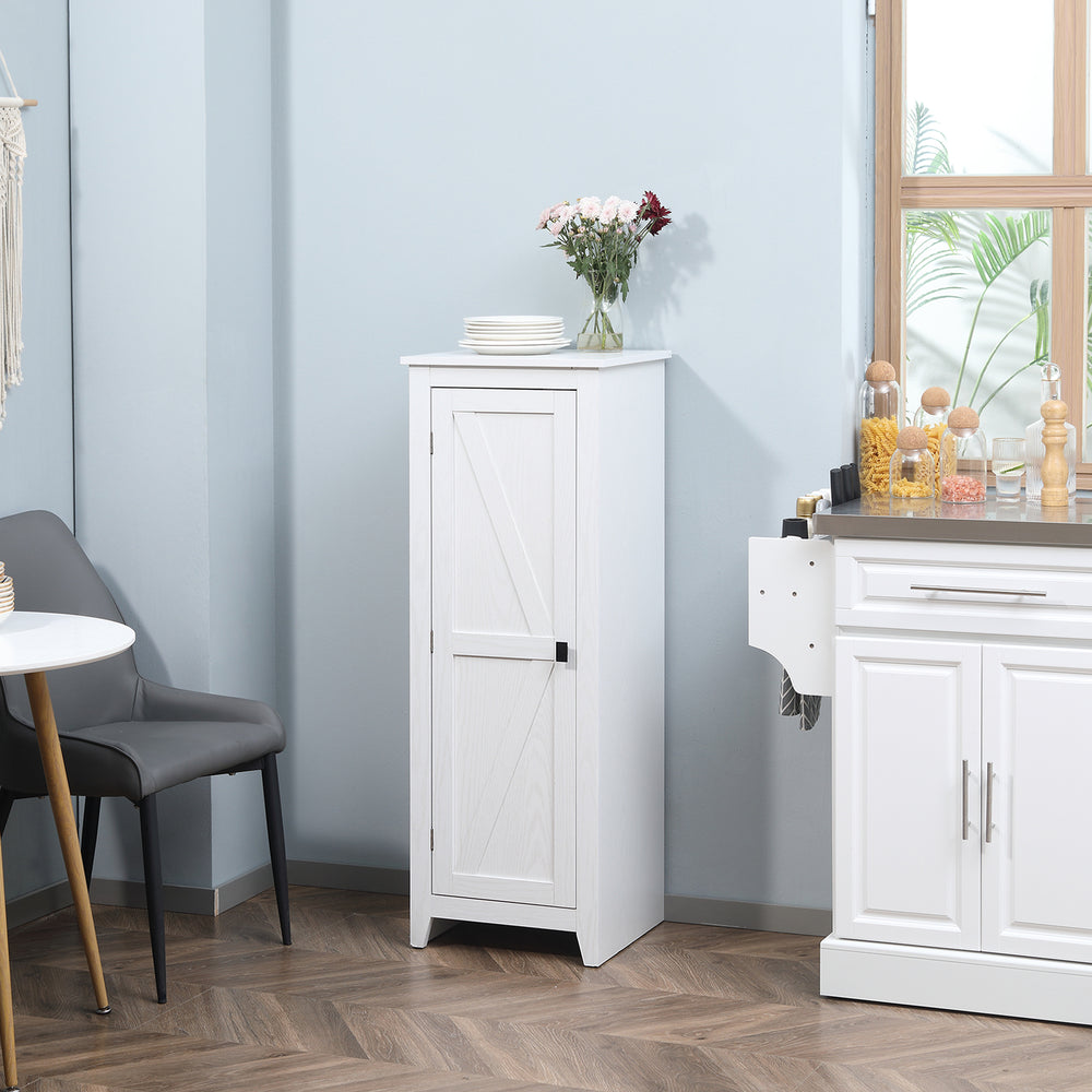 Meuble de rangement avec porte de grange et étagères réglables, blanc