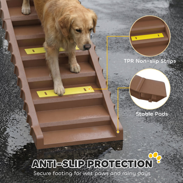 Foldable dog ramp, 10 steps, 55 lb capacity, brown