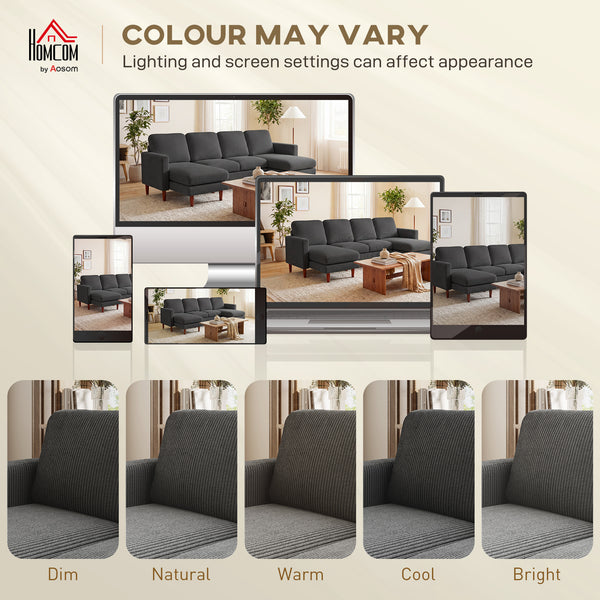 Sectional Sofa, Corduroy U Shaped Couch with Double Chaise and Spring Cushions, 2200lb Capacity, Dark Grey