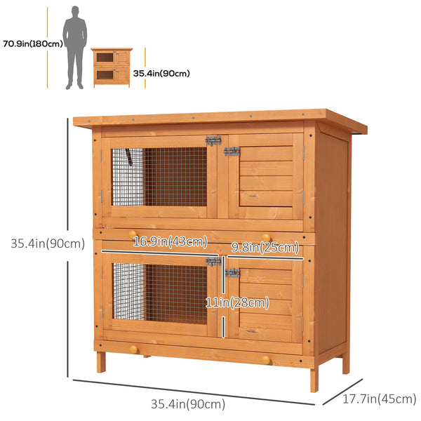 2-level wooden hutch with pull-out tray and opening lid