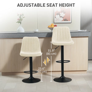 Lot de 2 tabourets de bar réglables pivotants avec dossier et repose-pieds, beige