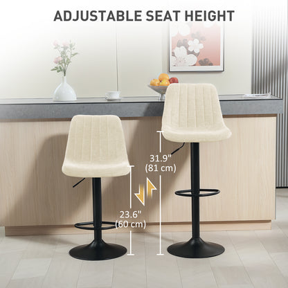 Set of 2 Adjustable Swivel Bar Stools with Backrest and Footrest, Beige