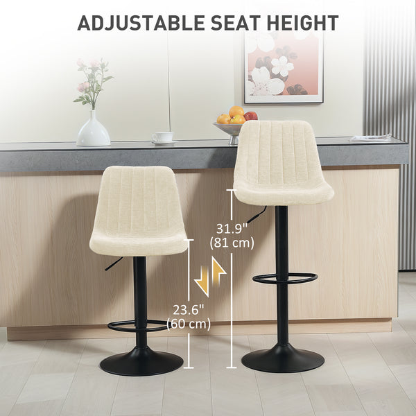 Lot de 2 tabourets de bar réglables pivotants avec dossier et repose-pieds, beige