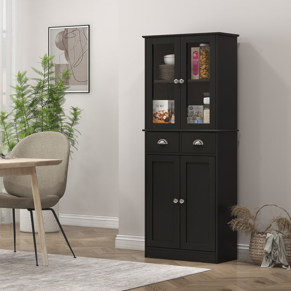 Meuble de rangement de 61 po avec portes en verre, noir