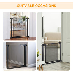 Barrière en métal avec porte à fermeture automatique et double verrouillage, noire