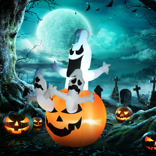 Lanterne gonflable d'Halloween de 1,8 m de haut avec fantômes, lanterne, citrouille et lumières LED