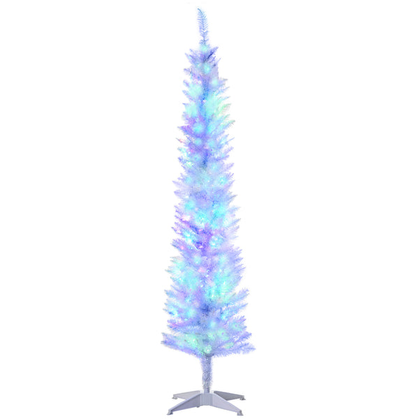 Sapins de Noël pré-éclairés blanc de 6 pieds en forme de crayon avec pointes de surface colorées