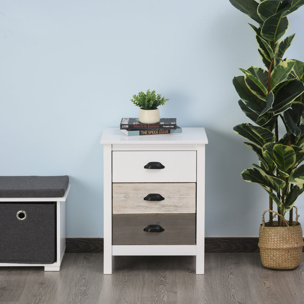 Table d'appoint avec 3 tiroirs, blanc