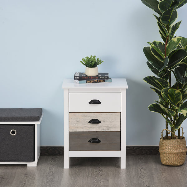 Table d'appoint avec 3 tiroirs, blanc