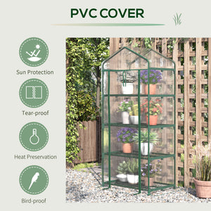 Portable greenhouse with 4 shelves and steel frame