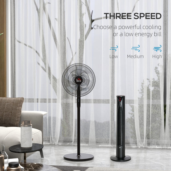 Lot de 2, Ventilateur tour et ventilateur avec télécommande, hauteur réglable, tête inclinable, noir
