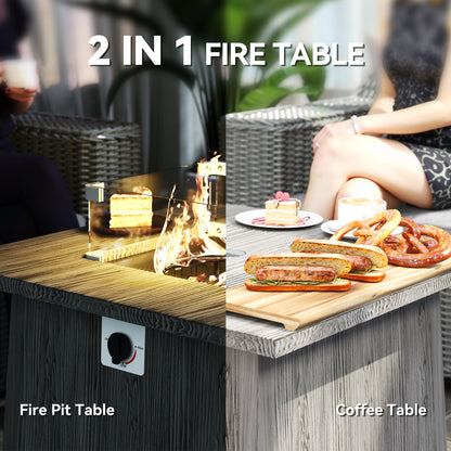 Outsunny 28" Square 40,000 BTU Propane Fire Pit Table with Waterproof Cover and Adjustable Footrests