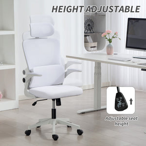 High-back mesh office chair with swivel headrest, cream white