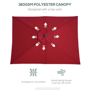 6.6-foot square parasol with tilt mechanism, burgundy red 
