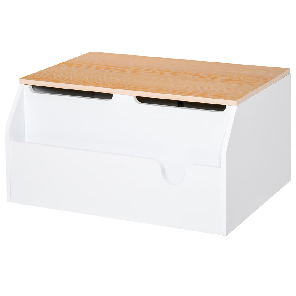 Wooden toy box with lid and safety hinge, white