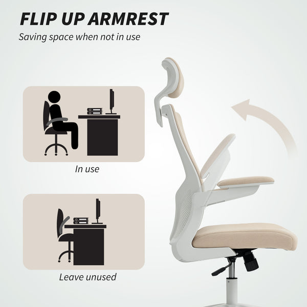 Ergonomic office chair with lumbar support and headrest, beige